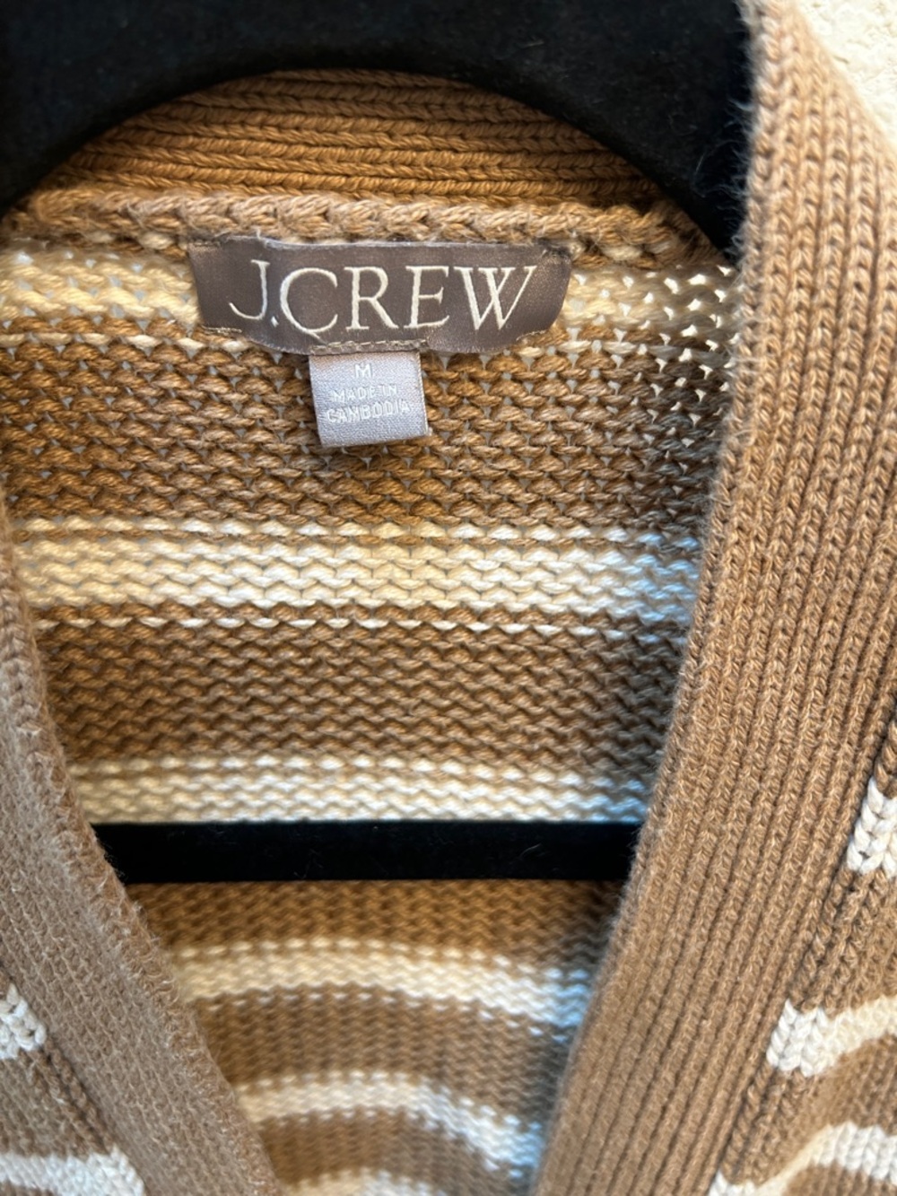 J. Crew Heritage cotton relaxed cardigan in stripe camel natural medium - Picture 2 of 5